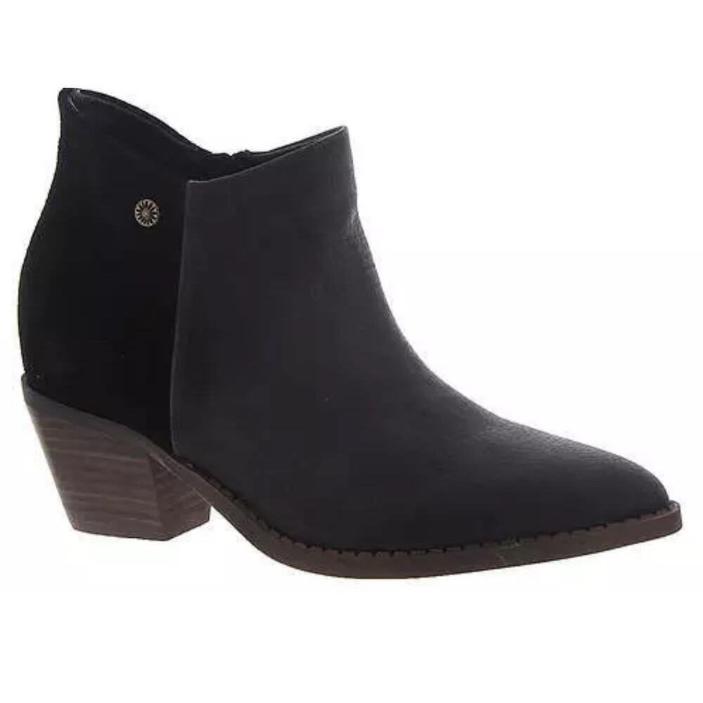Yellow Box Dannika Black Leather Suede Booties Size 7M Western Ankle Boots